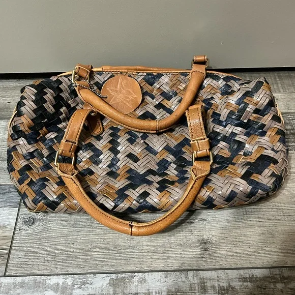 Woven Tan, Black & grey Recycled genuine leather Women's purse - Picture 2 of 9